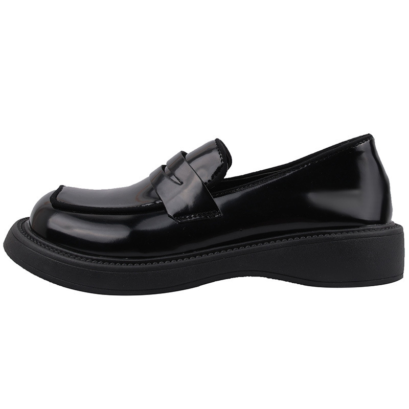 黑色日系圆头小皮鞋女2023新款春秋复古百搭厚底乐福鞋法式单鞋