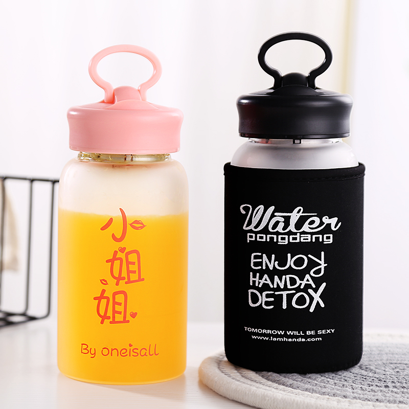 美帮汇玻璃杯女学生简约文艺创意个性情侣款一对森系小仙女水杯子高清大图