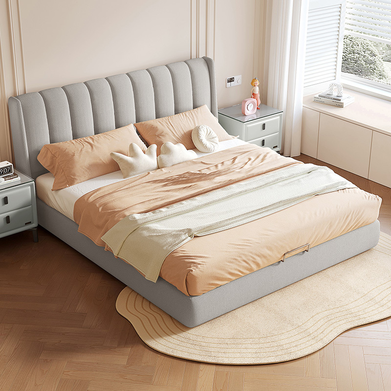 全友家居 现代简约布艺床 仿棉麻面料软包床屏 可拆洗软床 实木内架