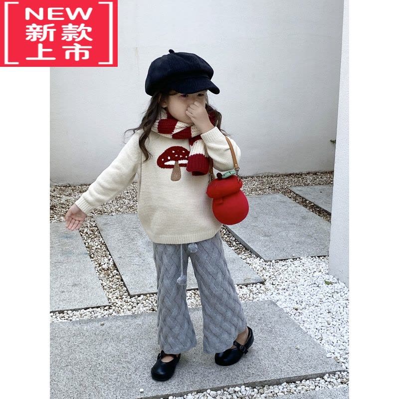 可莉允一禾女童2022秋冬新款女宝宝毛衣简约菱纹针织长裤套装图片