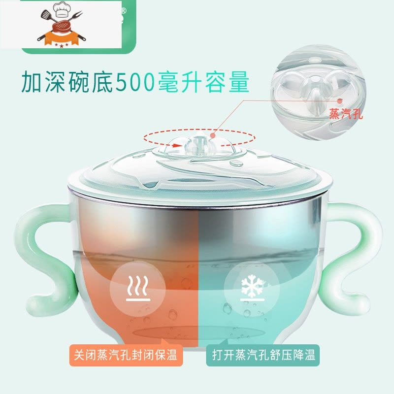儿童碗防摔防烫餐具304不锈钢带手柄双耳大童吃饭宝宝汤碗勺套装 大耳碗+水杯(黄) 敬平图片
