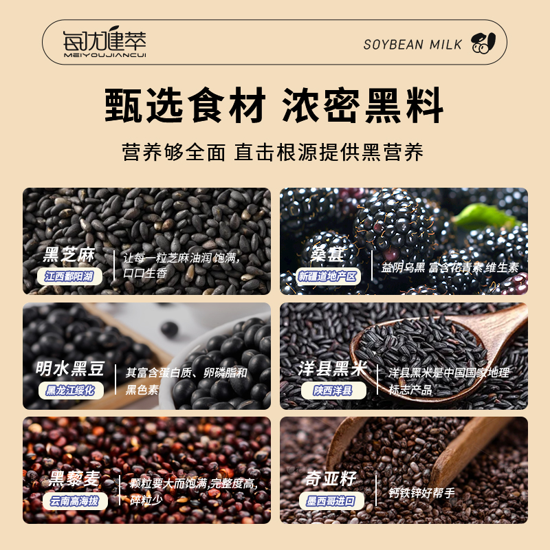 每优健萃黑芝麻核桃黑豆粉黑芝麻糊核桃粉健康营养早餐代餐粉冲饮独立包装15g*10袋/盒高清大图