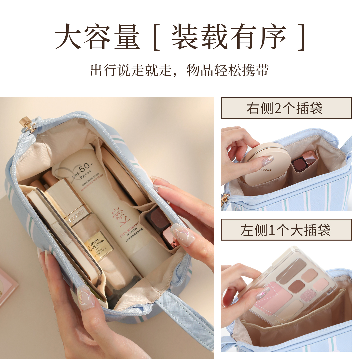 化妆包女2025新款便携式分区收纳外出小型化妆品包内收纳小包1085高清大图