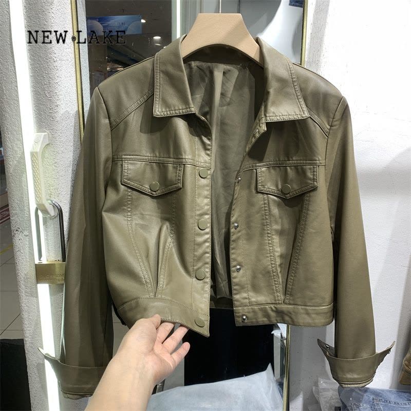 NEW LAKE欧货皮衣外套女小众短款夹克2024春新款pu皮机车服小个子上衣图片