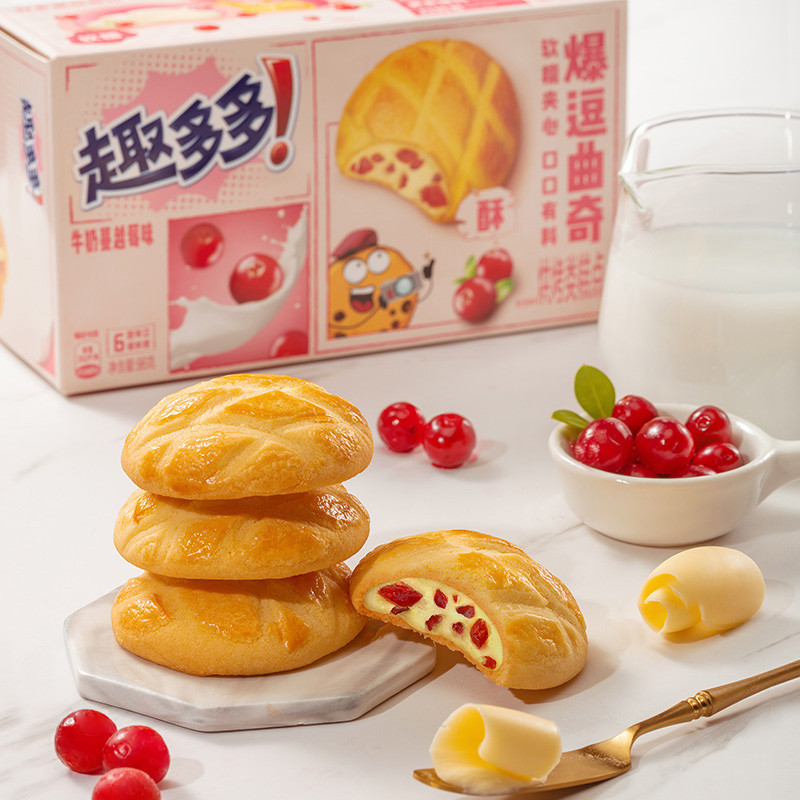趣多多爆逗曲奇巧克力味牛奶蔓越莓味休闲零食饼干