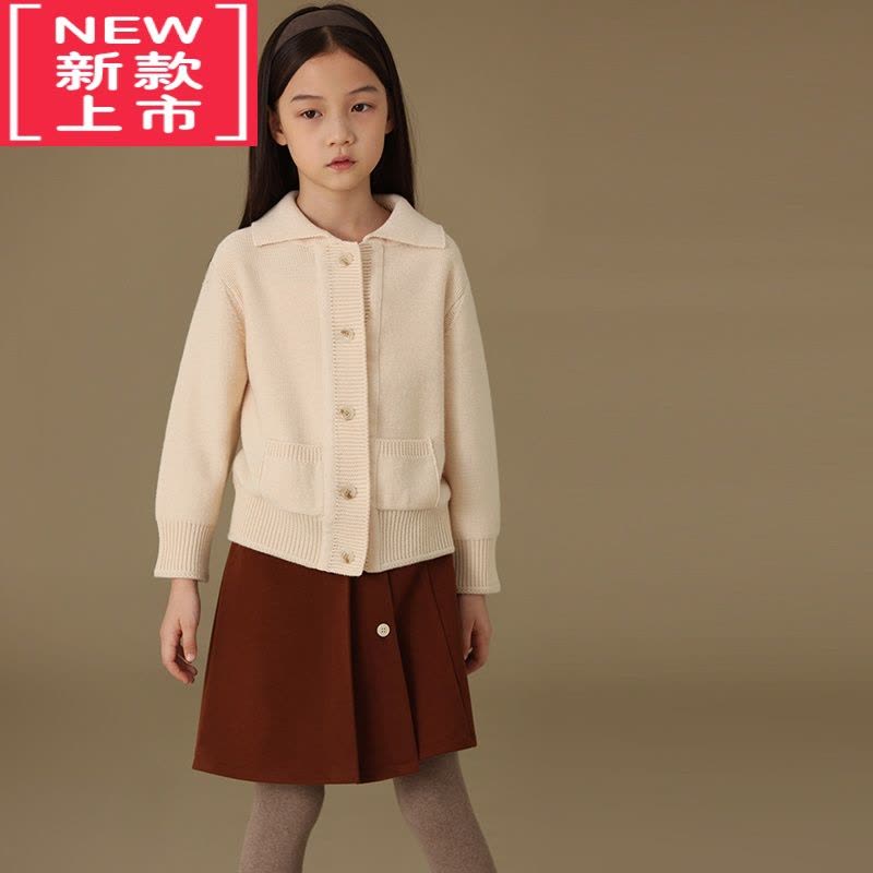 可莉允童装22冬季新品chao温柔气质款翻领开扣毛衣亲子休闲针织开衫图片