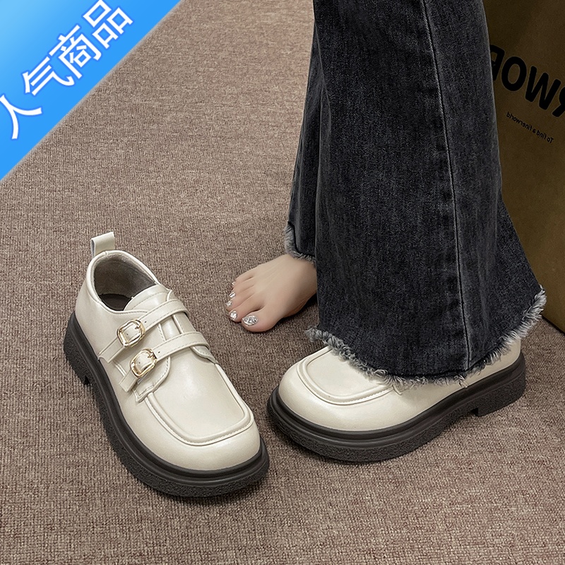 SUNTEK复古英伦风小皮鞋女2023春新款厚底一脚蹬乐福鞋日系jk玛丽珍单鞋高清大图