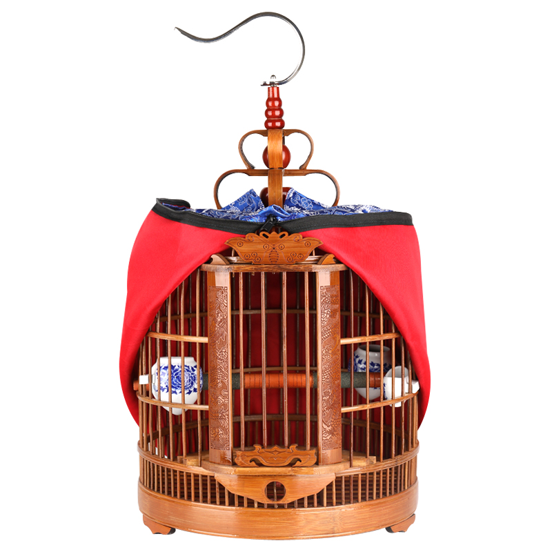 生头画眉鸟笼竹精品全套配件贵州手工刻老竹八哥鸟笼子竹制大号高清大图