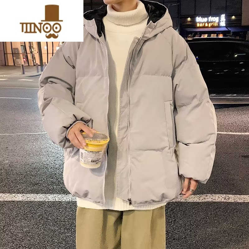 YANXU港风棉衣男款潮牌ins冬季加厚大码潮流冬装纯色面包棉服棉袄外套高清大图