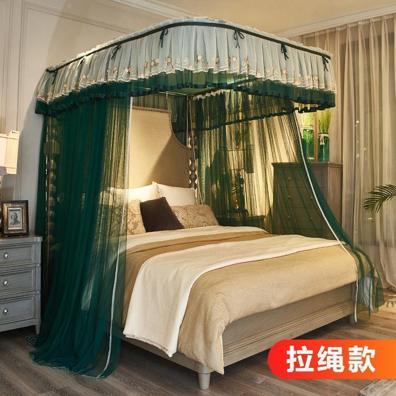 家柏饰(CORATED)u型导轨蚊帐家用落地加密1.5m/1.8m床2米公主风欧式纹账支架夏季 墨绿-拉绳款809 1.8*2.2m床