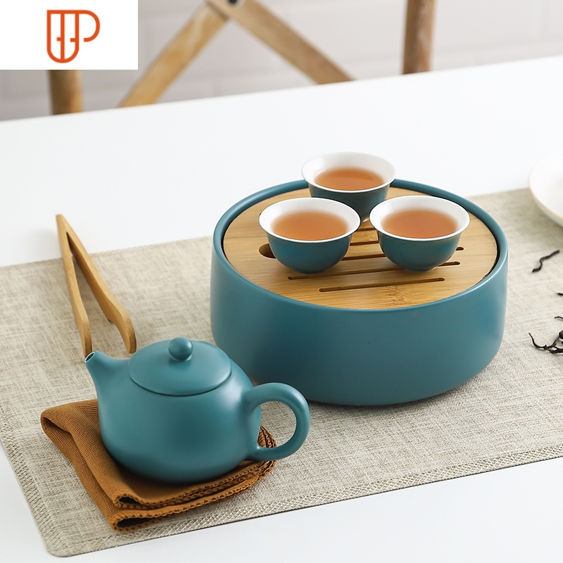 INS户外骨瓷旅行带家用功夫茶具便携式随身泡茶 国泰家和 旅行茶具(哑光粉)