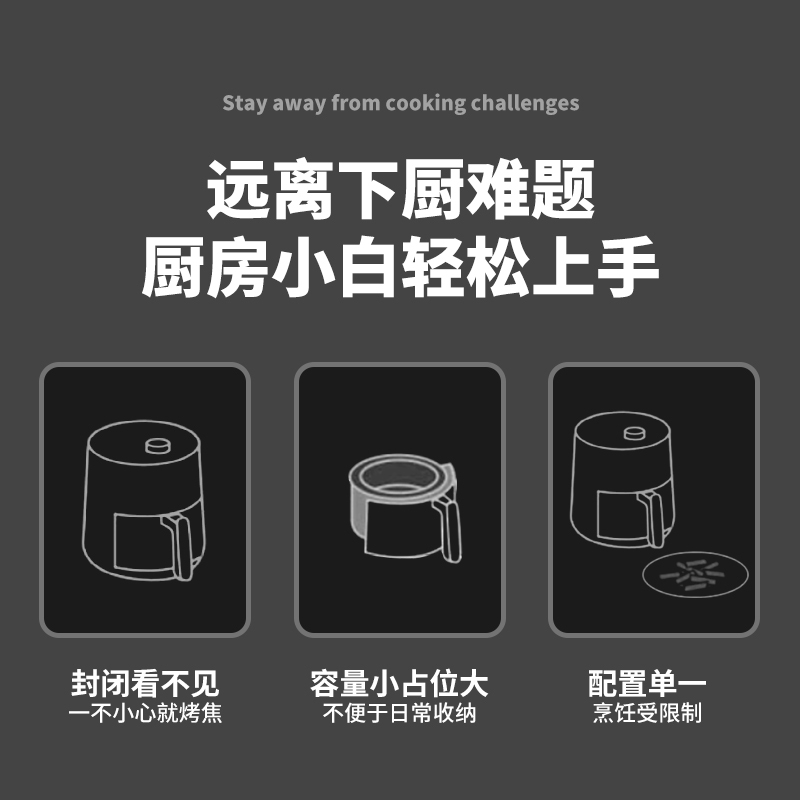 苏宁宜品可视空气炸锅2024新款5.5L大容量智能无油多功能全自动电薯条机-K02D灰色语音电子款