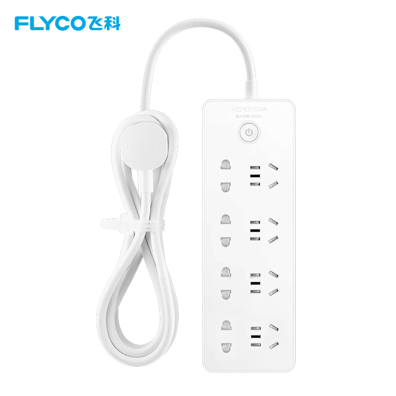 飞科(FLYCO)延长线插座FS2018 接线板插排家用超功率保护独门安全门1.8米 插线板排插接电线接电板