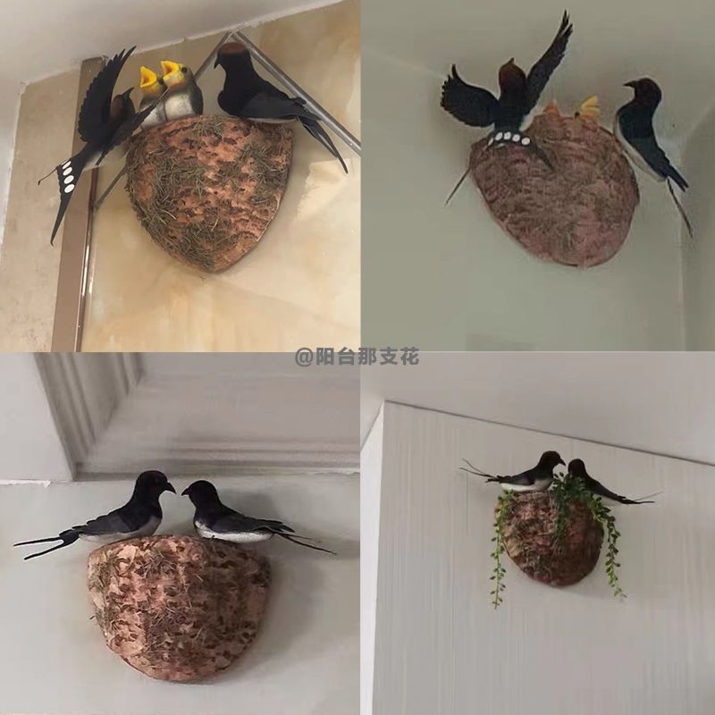 仿真燕子小鸟燕窝燕巢鸟窝春季美陈装饰品小燕子软装饰品仿真小鸟