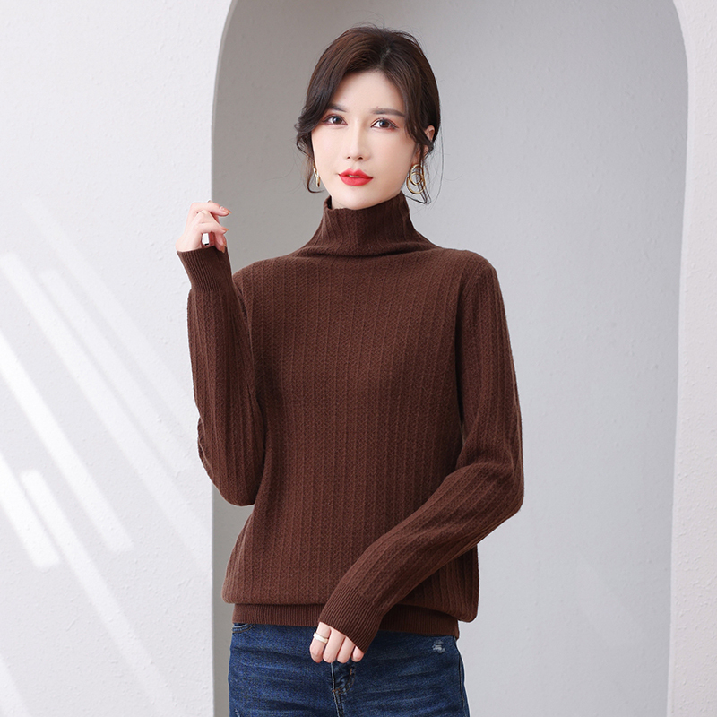 恒源祥堆堆领100全羊毛衫女ol时尚套头女士毛衣纯色打底衫秋冬款