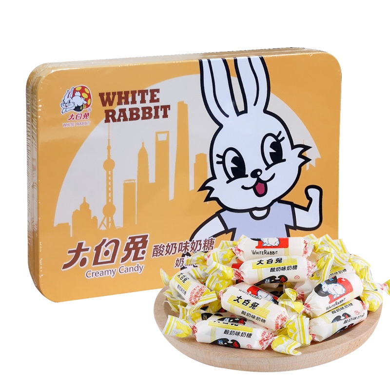 大白兔奶糖160g铁盒卡通兔系列原味红豆酸奶抹茶味糖果礼盒装(2盒送拎袋)高清大图