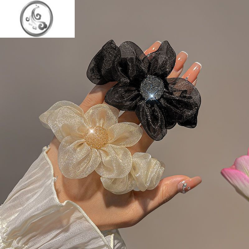 jimi网纱水钻太阳花朵发圈丸子头马尾发绳头花扎头发皮筋ins头绳发饰