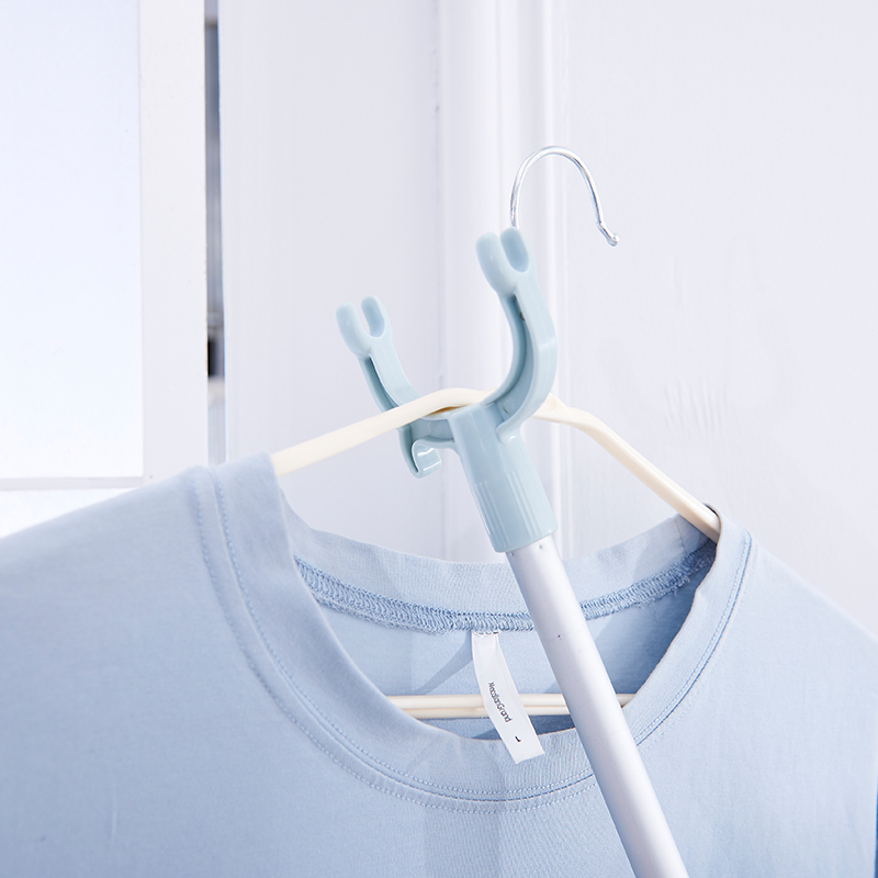 可伸缩晒衣撑晾衣叉金属撑衣杆叉衣服杆子收衣杆挑衣蓝色清迅