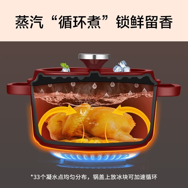 苏泊尔(SUPOR)珐琅铸铁锅经典系列-酒红 ET22MF01-R汤锅珐琅锅铸铁锅炖锅电磁炉燃气灶通用搪瓷锅煲汤煮面油炸