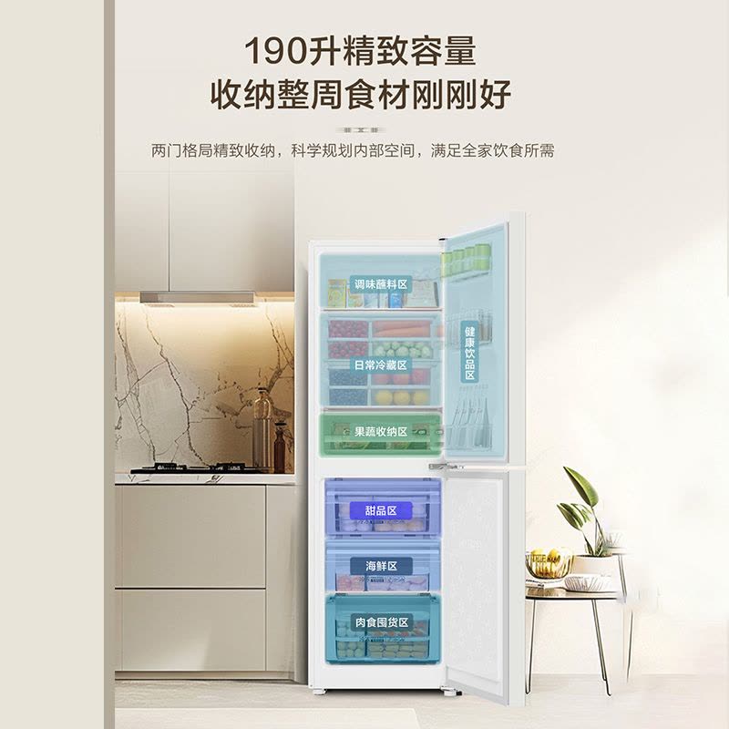 海尔(Haier)经典两门冰箱190L小容量风冷无霜 DEO净味 金属底板 灵巧不占地 BCD-190WGHC2E9GL图片