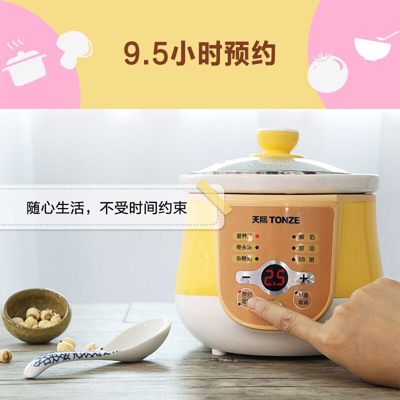 天际(TONZE)电炖锅婴儿家用陶瓷隔水炖煮粥神器煲汤宝宝燕窝小炖盅bb煲1L升迷你养生炖锅煲汤DGD10-10EWD