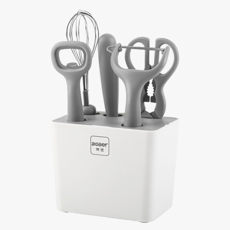 博堡(BOBER) 厨宝工具六件套BDY-CB618B(水果刀+打蛋器+削皮器+ 厨房剪+开瓶器+刀座)高清大图
