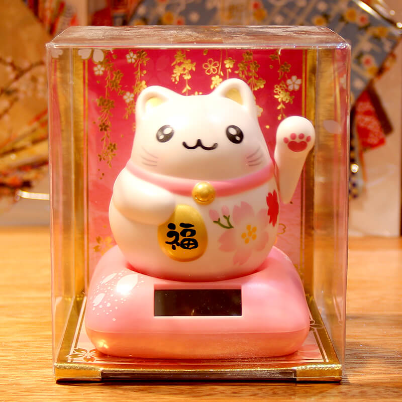 福缘猫自动招手办公室车载小摆件汽车迷你装饰品太阳能摇手猫 三维工匠 樱花肥猫猫高清大图