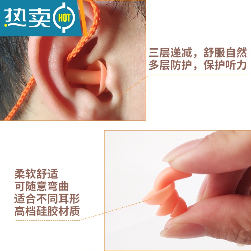 显彩工业降噪带挂绳耳塞游泳防水工厂机器械打磨工人切割碎石锯木隔音 硅胶树形耳塞50对(7.5折) M隔音耳塞高清大图