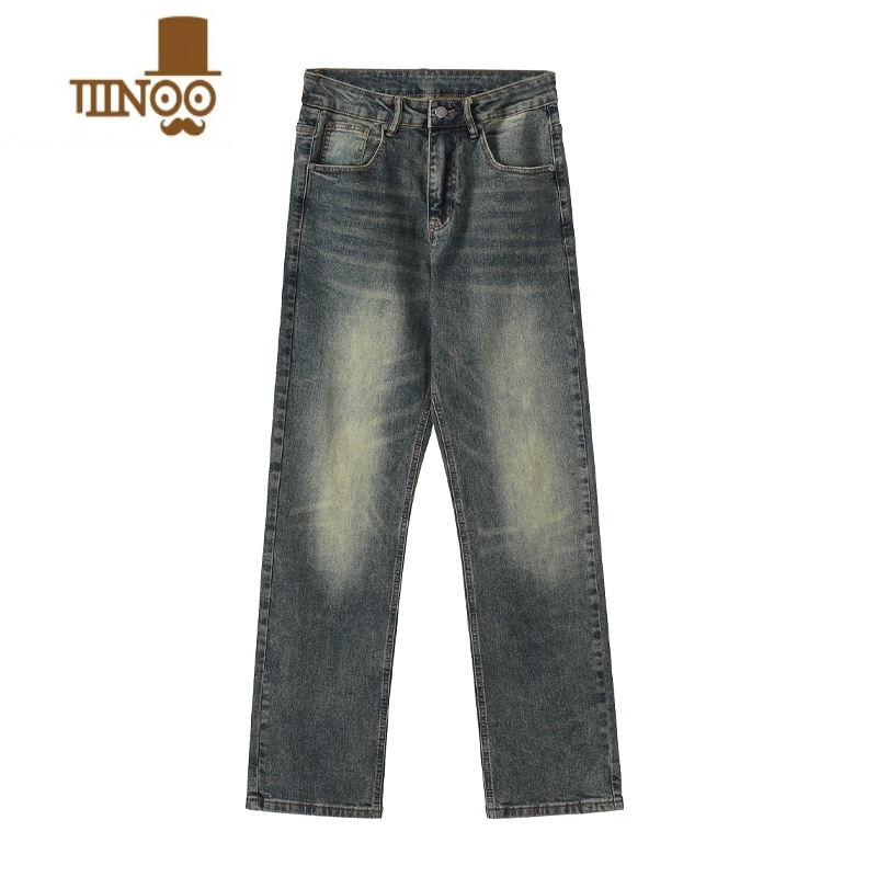 YANXUPOCK UP美式高街黄泥色直筒宽松复古牛仔裤男款垂感秋季裤垂X高清大图