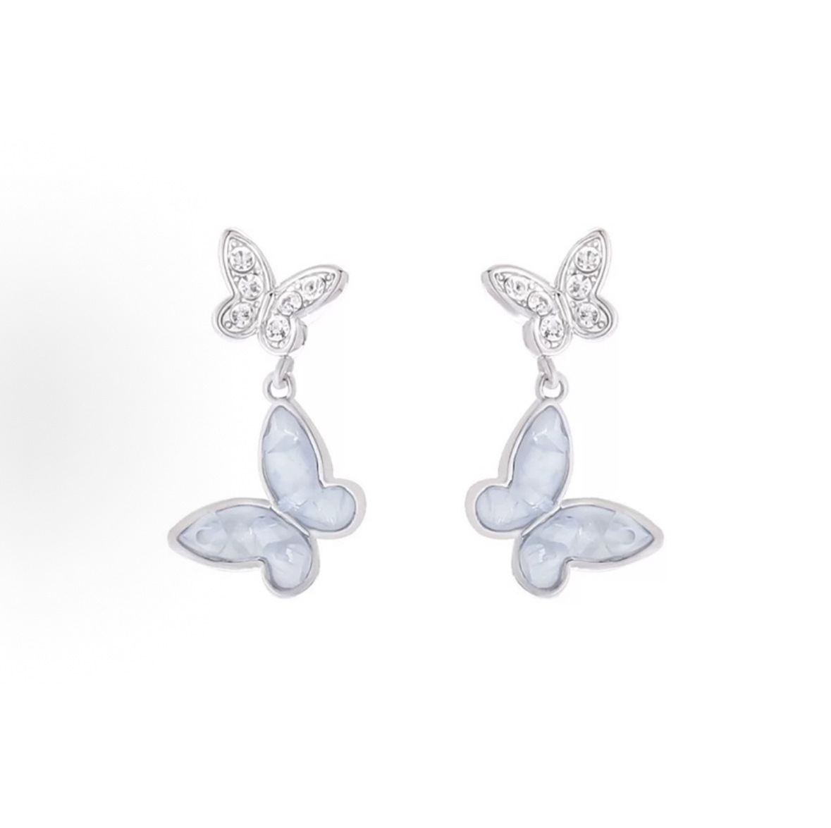 蓝色水晶蝴蝶S925纯银手链甜美时尚百搭手环2025新款夏季手饰批发 银色耳钉