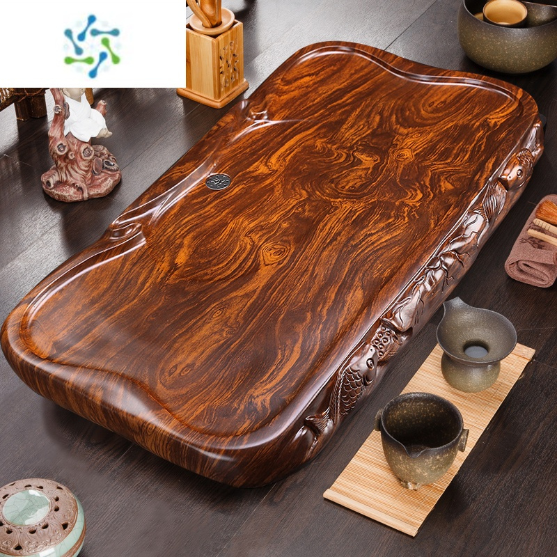三维工匠茶盘实木家用客厅茶台现代简约大小号排水托盘整块仿黑檀木质