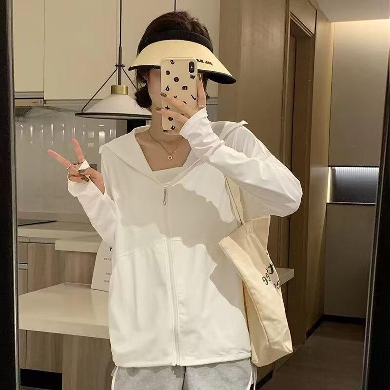 运动显瘦冰丝夏季防晒衣女户外轻薄款外套防紫外线透气凉感防晒服 Q99白色 2XL