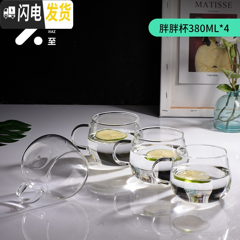 三维工匠玻璃杯带把水杯套装家用简约清新森系男女客厅泡茶喝水杯子可高温