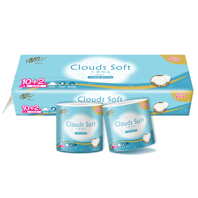 清风云柔纯品4层110克/卷*12卷筒卫生纸