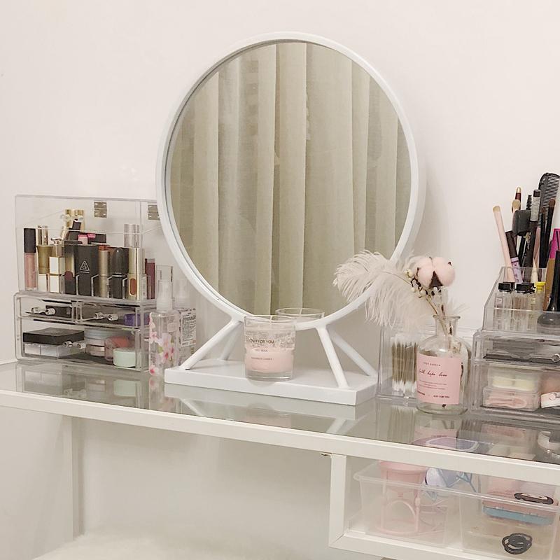 森美人北欧化妆镜台式镜轻奢金色梳妆台镜子圆形镜公主镜桌面镜 金色-直径60cm其他