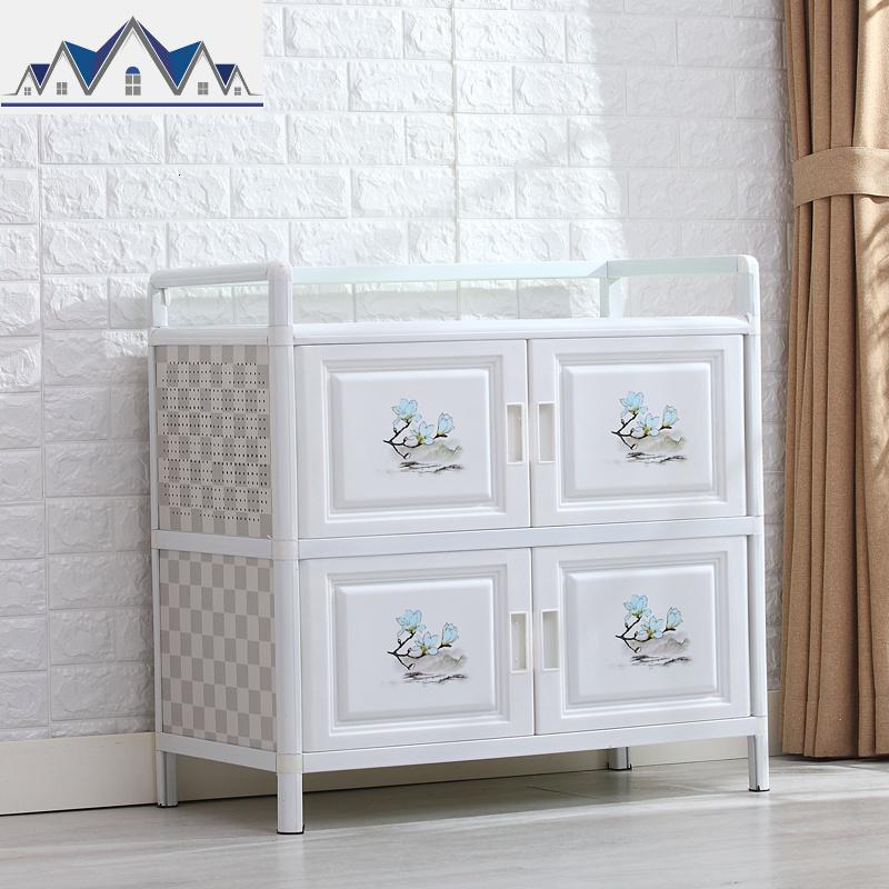 厨房置物架收纳柜落地碗柜铝合金钢化玻璃储物柜子家用简易橱柜 三维工匠