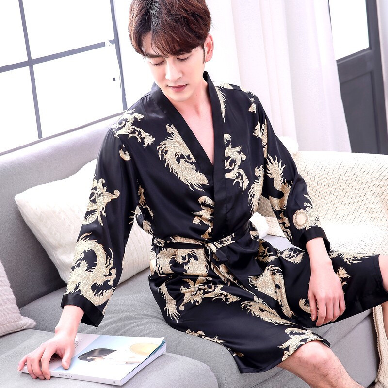 丝绸男士睡袍夏季薄款睡衣女睡裙冰丝质春秋天性感浴袍情侣家居服