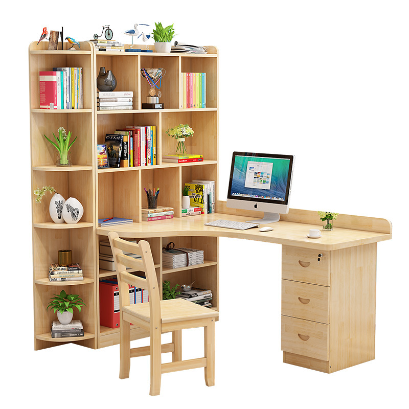 尋木匠实木转角电脑桌书桌书架组合成人书柜松木学习桌台式家用