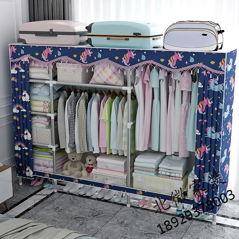 二米简易衣柜布衣柜简约现代经济型钢管加粗加固组装双人钢架布艺衣橱