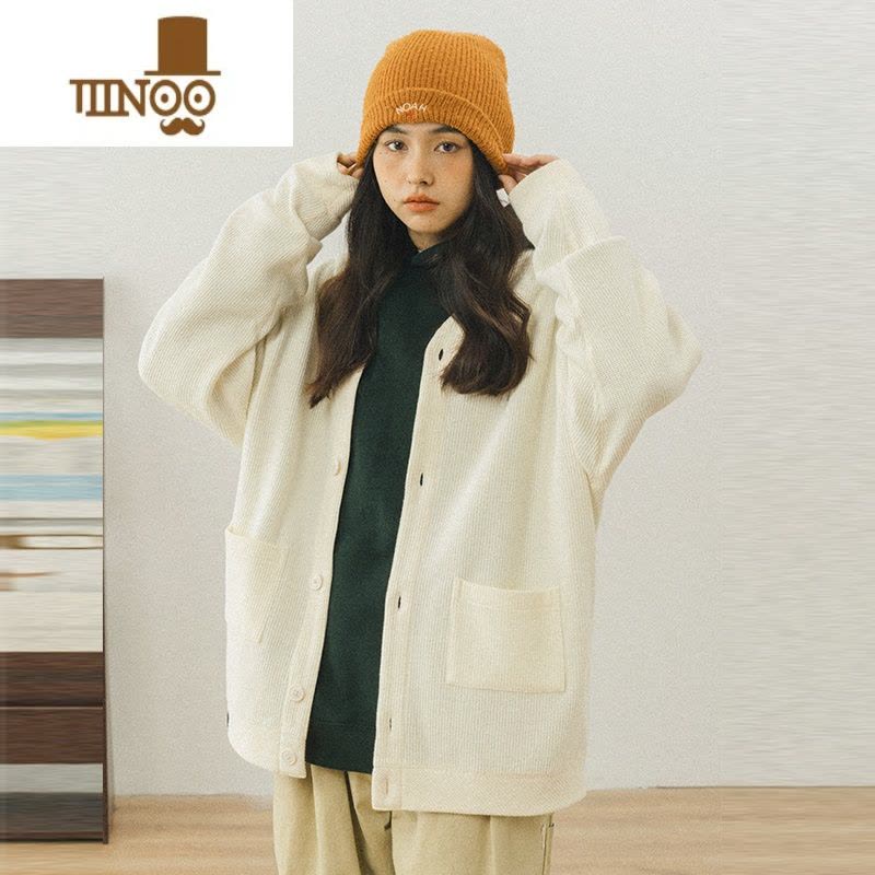 YANXU华夫格开衫男纯色V领毛衣男潮牌针织衫情侣装外套图片