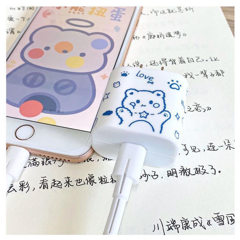 苹果充电器保护套可爱卡通硅胶套20WiPhone12数据线保护套防折断 苹果18w/20充电硅胶套[单个装] 黑色