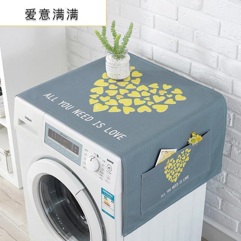 BONJEAN全自动滚筒式 洗衣机罩 防水防晒防尘罩套罩北欧盖布通用上开盖巾 爱意满满 小双开门冰箱、洗衣机通用（150*60cm）升级防水
