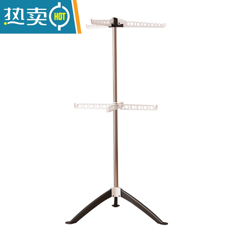 敬平婴儿晾衣架落地折叠多功能晒衣器新生儿童衣架宝宝尿布架毛巾架 [双层款蓝色]金属款-双层7翅防风-可旋转升降 大高清大图