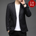 免费退换 时尚青年单西便服男士商务休闲外套秋新款格子西装男修身西服春秋单西修身外套西服西装专柜正品特款 黑色 195