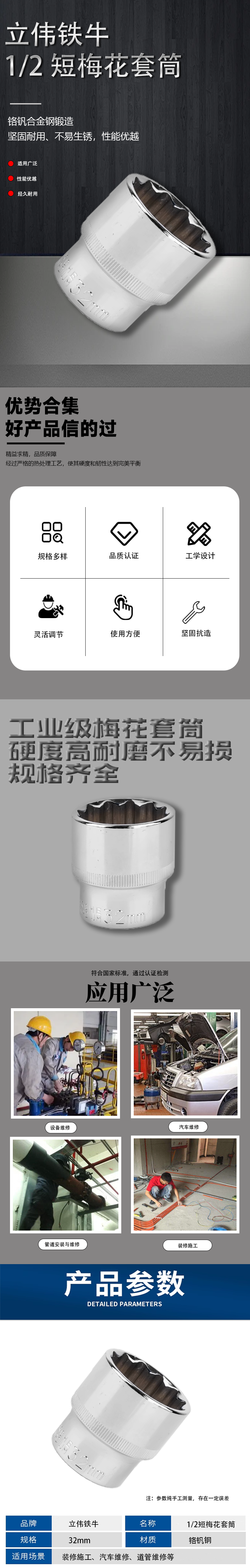 立伟铁牛1/2短梅花套简32mm/个高清大图