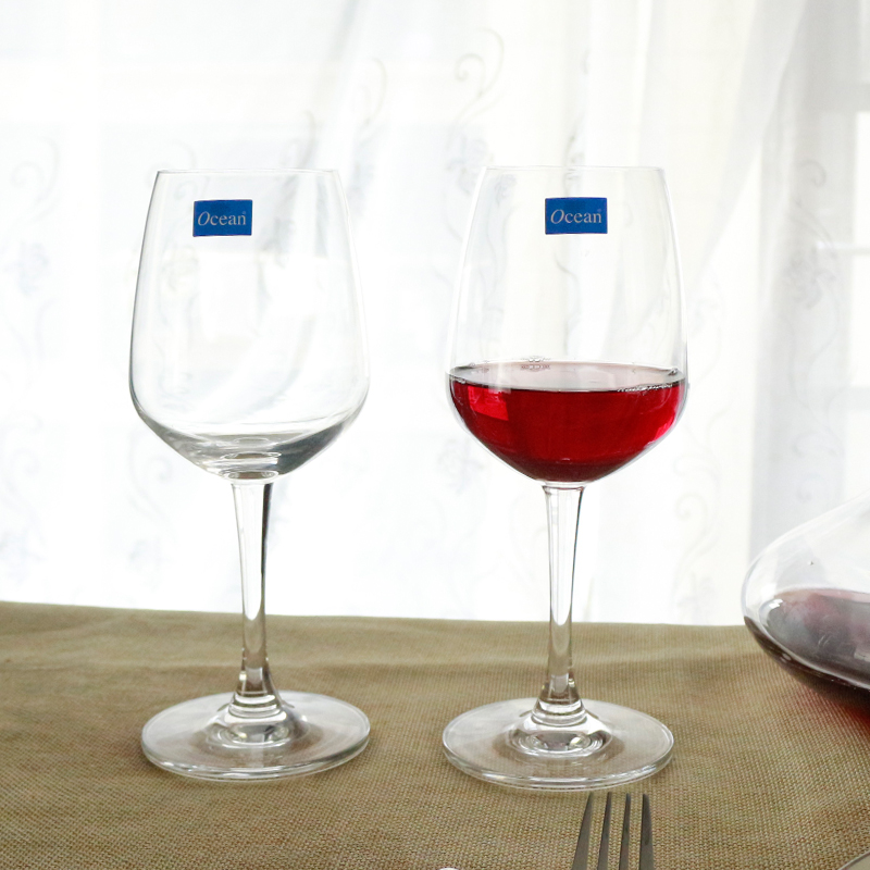 Ocean进口无铅玻璃冷切口红酒杯315ML4只配1500ML醒酒器配酒杯架套装高清大图