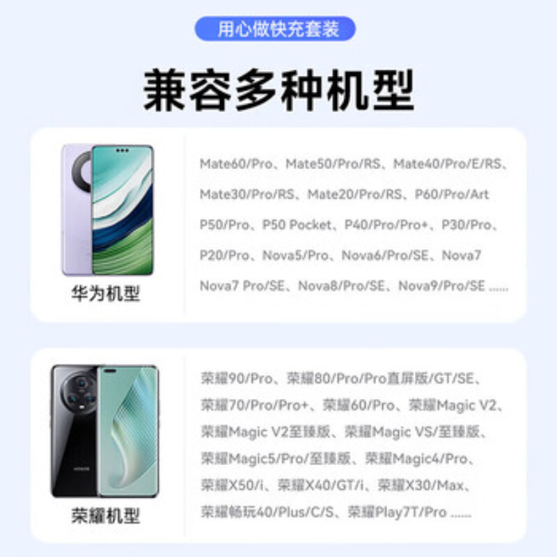 苏宁 京训 充电器 120W快充头+2米6A快充线 兼容华为/荣耀部分机型高清大图