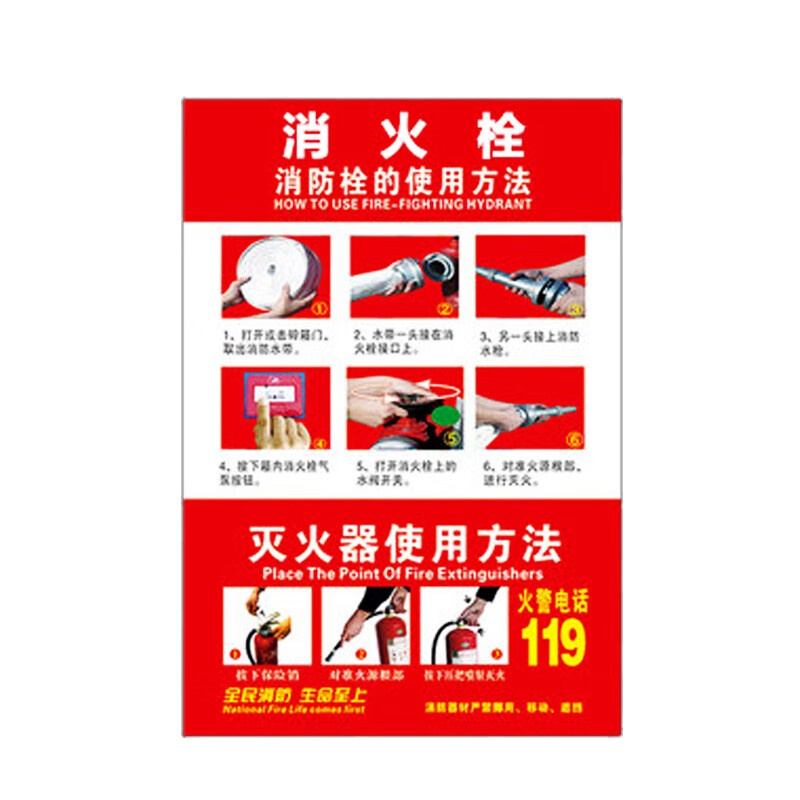 水龙珠 3号灭火器消火栓使用方法[5张] 20*30cm 消防栓使用方法安全标识警示牌指示牌
