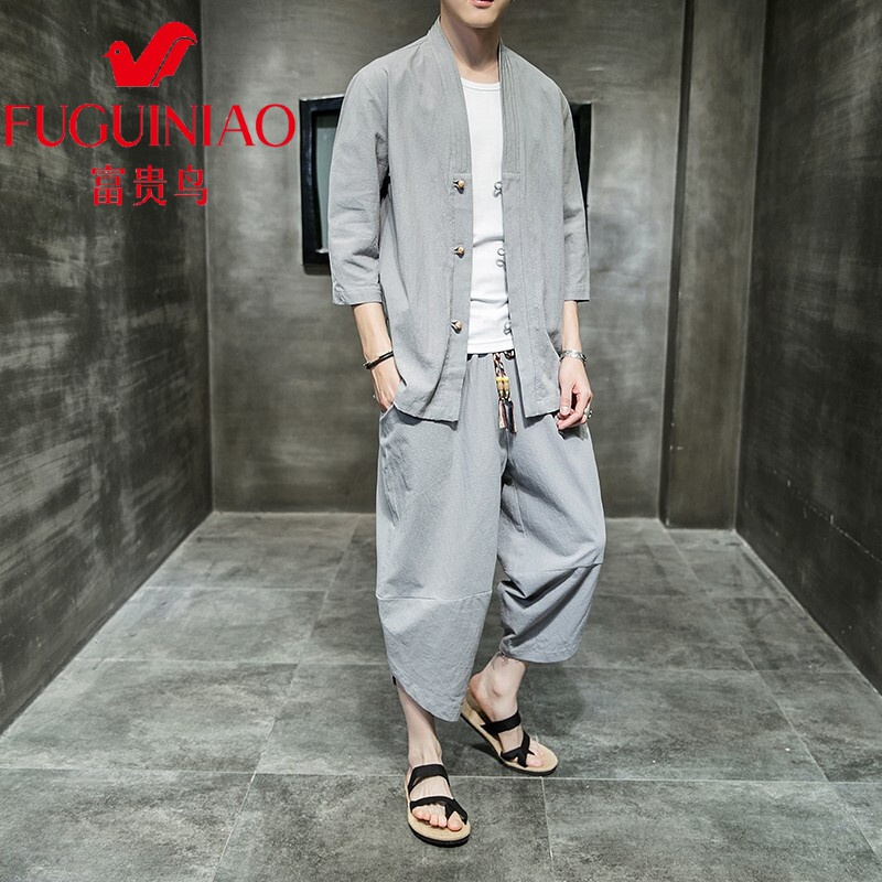 富贵鸟 Fuguiniao 民族服装富贵鸟21春夏新款棉麻男装中国风套装唐装七分袖棉麻汉服两件套男潮流 价格图片品牌报价 苏宁易购赛森服饰专营店