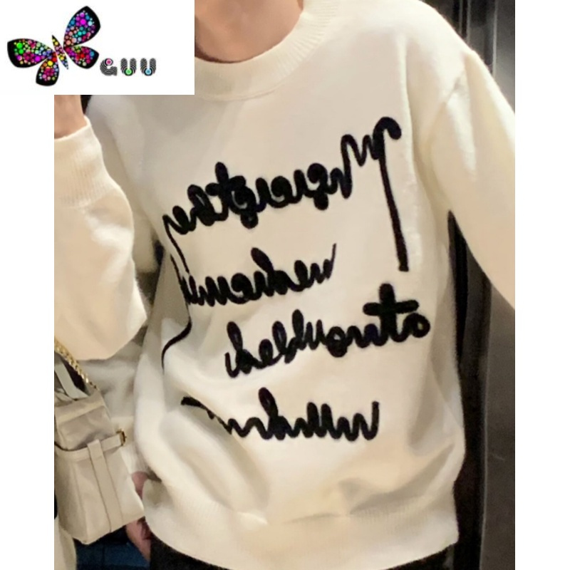 语娄法式情侣装慵懒风软糯字母宽松毛衣外套网红复古套头针织上衣